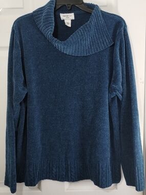Plus Size Parisian Works Chenille Cowl Neck Sweater - Blue